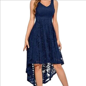 Muadress Midnight Blue Lace V-Neck Sleeveless High-Low Midi Dress Size XL